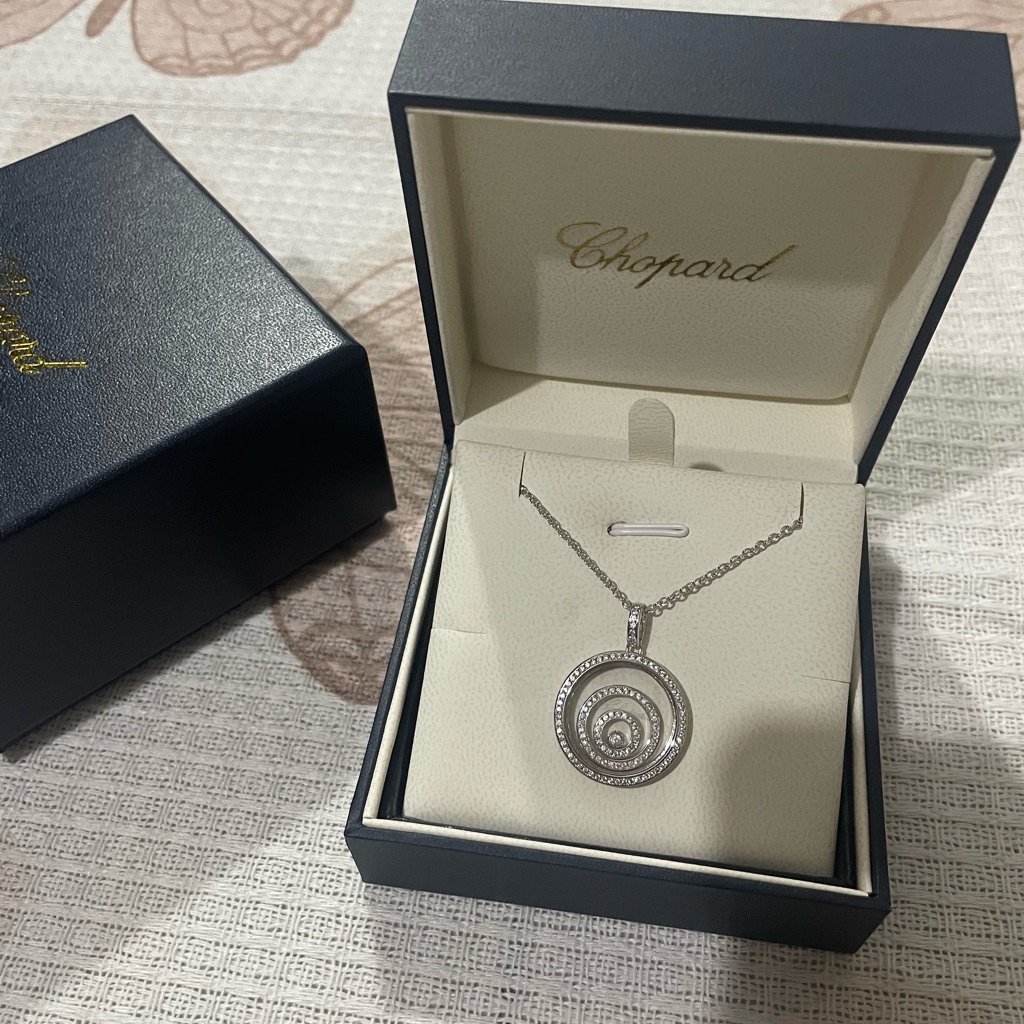 Chopard Silver White Gold Spiral Diamond Pendant Necklace